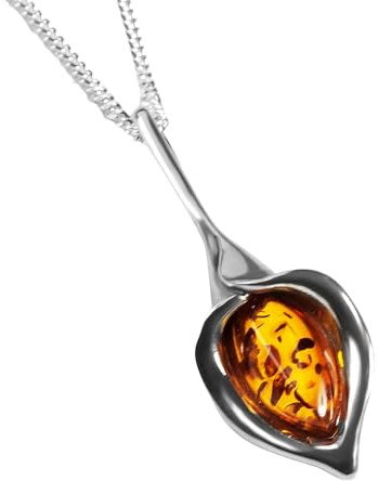 Lilienblumen-Halskette Silber cognac Bernstein