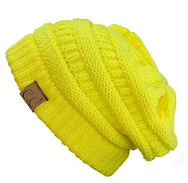 C.C Modische warme weiche dehnbarer lose Strick Beanie Mütze HAT20A, Neon-Gelb