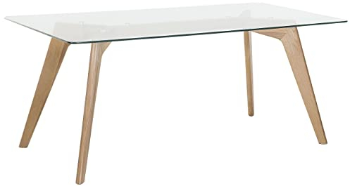 Mesa de comedor de vidrio templado transparente madera clara 180 x 90 cm Hudson