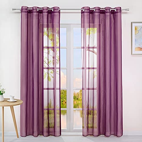 Yujiao Mao Voile Vorhang Ösen Gardinen Schal Uni Transparent Ösenvorhang 1er-Pack BxH 140x145cm Violett