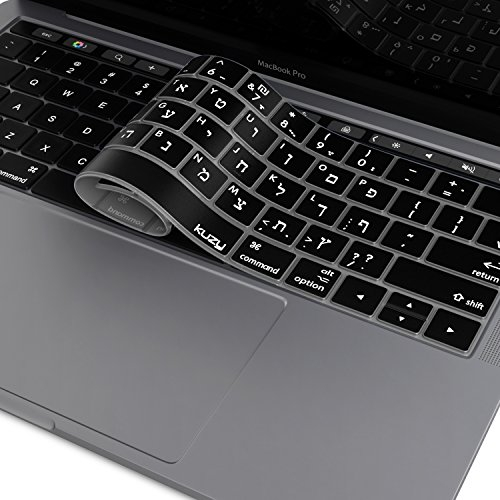 Kuzy - Keyboard Cover for NEWEST MacBook Pro with Touch Bar 13 or 15 (A1989 A1990 & A1706 A1707) Release 2018 2017 2016 Silicone Skin - Hebrew/English