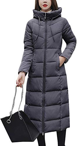 ORANDESIGNE Damen Daunenjacke Lang Mantel Daunenmantel Steppmantel Wintermantel Mit Kapuze Slim Fit Steppjacke Grau DE 44