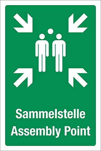 Schild Sammelstelle Sammelplatz Sammelpunkt Fluchtweg 450 x 300 mm | 3 mm Alu-Verbund, wetterfester UV-Direktdruck, robust und langlebig, Made in Germany