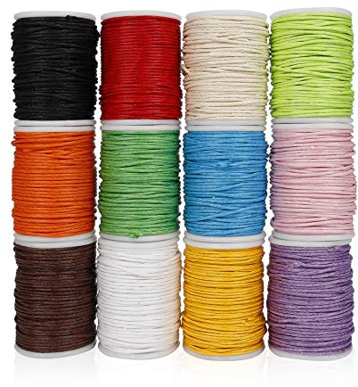 Waxed Cotton Cord Craft Waxed Thread Imitation Leather Cord for DIY Beading Bracelets Jewelry Making Sewing Work Mix Color 10m x 1mm 12 Rolls
