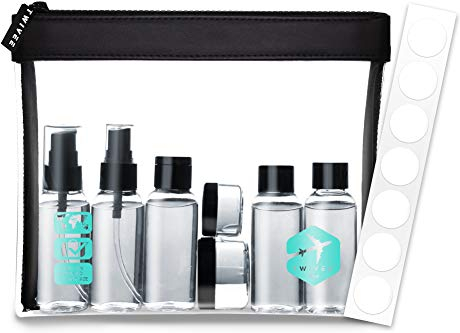 TWIVEE - Kulturbeutel transparent mit Reiseflaschen-Set - 1 Liter - Reiseset - Unisex - Travel Set transparent - Handgepäck Flüssigkeiten