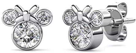 Silver Mouse Earrings with Crystals from Swarovski Minnie Mickey - Rhodium Plated Gift for Girls and Women