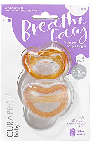 CURAPROX Baby Schnuller, orange Schnuller, mit Aufbewahrungsbox, Größe 1; 7 bis 10kg bzw. 7-18 Monate, Pacifier, Soothie, orange, 2 Stück, 32 g 73370209