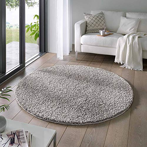 Taracarpet Shaggy Teppich Wohnzimmer Venezia Hochflor Langflor Teppiche modern Grau 150 cm rund