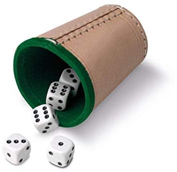 Cayro - Juego de Dados - Cubilete y 5 Dados de Puntos de 16 mm - Cubilete de Cuero Forrado en Interior - Juego de Mesa Adultos - Accesorio de Juego de Mesa - Fácil De Usar