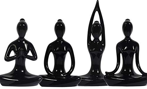 realideas 10,8 cm schwarzes Set mit 4 dekorativen Porzellan-Keramik-Yoga-Posen, Yoga-Figuren, Statue, Meditationsraum, Yoga-Lehrer, Sammlung, Geschenke für Yoga-Liebhaber, Frauen, Yogi Freak