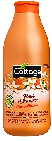 Cottage Gel Douche & Bain Lait Hydratant 97% d'Ingrédients d'Origine Naturelle, 750ml -Fabriqué en France - Fleur d'Oranger