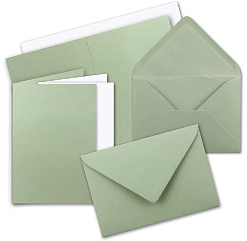 10x Faltkarten SET DIN A6/C6 mit Brief-Umschlägen in Eukalyptus (Grün) - inklusive Einleger - 14,8 x 10,5 cm - Premium Qualität - FarbenFroh