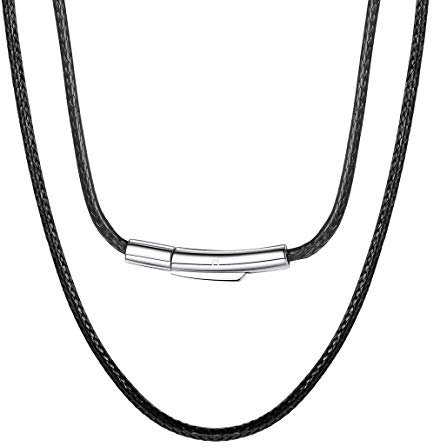 ChainsPro Cordon pour Pendentif,Corde Tressé Collier en Cuir Noir de Simili avec Fermoir en Acier Inoxydable,Épaisseur 2MM-Longuer 16(40 cm),Bijoux Surfer à la Mer,Piscine,Plage pour Hommes Femmes