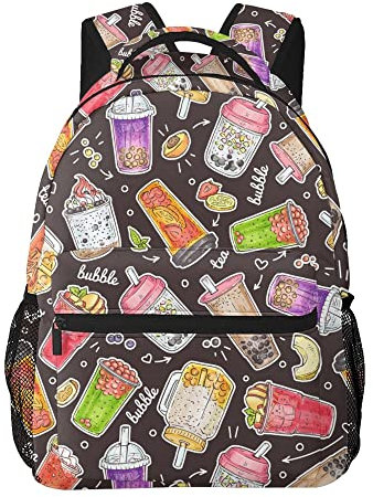 通用 Bubble Tea Print Großer Rucksack für Kinder Jungen Mädchen Schule Personalisierte Reiseschultasche mit mehreren Taschen