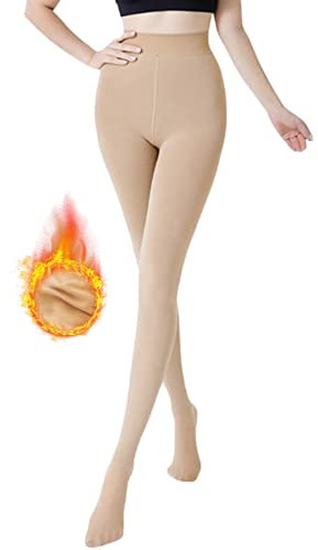 CheChury Collants Polaire Femme Grande Taille Collant Chaud Toison Collant Doublé Polaire CollantsThermiques Pantalon Taille Haute Collants Translucide Slim Extensible Leggings d'hiver,Beige,S-M