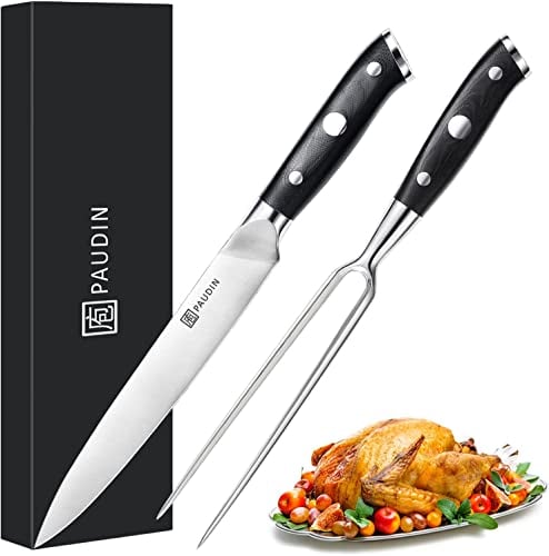 PAUDIN Ensemble de découpe 2 pièces - Ustensiles de Barbecue en Acier Inoxydable - Couteaux Professionnels 20cm Couteau à Viande et 18cm Fourchette à Viande - Accessoires de Cuisine