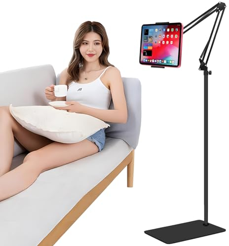 Tablet Bodenständer, Tablet Halterung mit Heavy Duty Base, um 360 Grad drehbar mit Stabilem Metall arm für iPad, Tablets, iPhone oder Andere Geräte mit 4,5 bis 13 Zoll Bildschirm