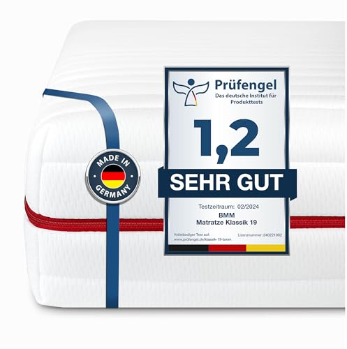 BMM Matratze 90x190 cm Klassik 19 Härtegrad H4 extra fest/Kaltschaummatratze Öko-Tex Zertifiziert/ergonomische 7 Zonen Matratze Höhe 19 cm/Matratzen produziert in Deutschland