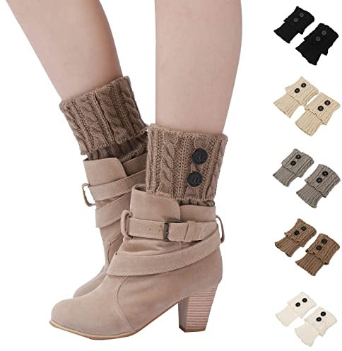 Stulpen Damen Gestrickte Strickstulpen Winter Stricken Beinstulpen Beinwärmer Leg Warmers Stiefel Boot Abdeckung Kurze Winter Bein Stulpen Legwarmer Knöchelwärmer Stiefelsocken (White, One Size)