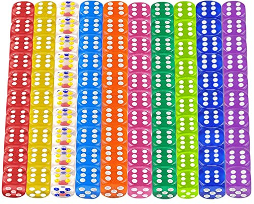 LETTERASHQP 100 Stück Bunte Würfel Dice 12mm Würfelset Transparent Spielwürfel Kleine Würfel Bunt Würfel Set Mini Würfel Bunt Würfelspiele Tischspiele