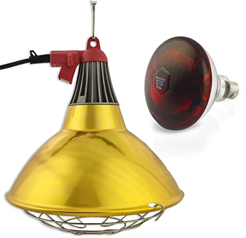 XXL Wärmestrahler 30 ⌀ Durchmesser mit Dimmer | 5 meter Kabel mit Infrarotlampe | Set 250 W Rotlichtlampe Wärmelampe E27 | Ferkellampe, Kückenlampe, Wärmelampe Tiere Hühner Infrarot Heizstrahler