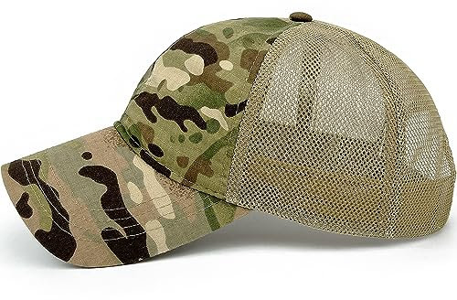 Loneshark Herren Camo Baseballmützen mit amerikanischer Flagge Schnalle USA Tactical Operator Patriotische Kappe US Army Militär OCP Ballhut, Rückengitter-Woodland, Einheitsgröße