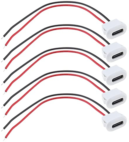 The Lord of the Tools 5PCS USB 2.0 Typ-C Buchse Ladeanschluss Stromanschluss Schweißdraht 30V 3A 24AWG Wasserdichte Buchse Schnellladeanschluss Typ-C-Kabel Weiß