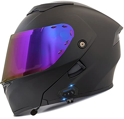 Bluetooth Motorradhelm Motorrad Klapphelm Modularer Helm mit Doppelvisier, ECE Genehmigte Kopfhörer für Automatische Antwort, Vollvisierhelm für Erwachsene Männer Frauen, S-XXL