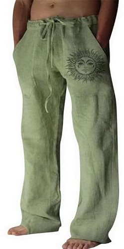 Litthing Pantalones de Lino para Hombre Pantalon de Jogging Algodón Pants Casuales de Verano con Bolsillos Holgados con Cordón Pant Cómodos y Ligeros