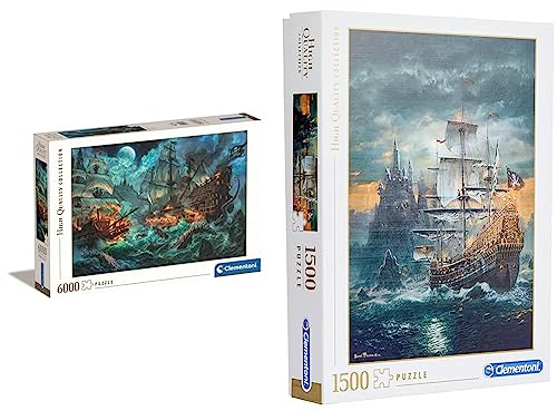 Clementoni 36530 Collection Pirates Battle-Puzzle 6000 Teile ab 14 Jahren, Erwachsenenpuzzle mit Wimmelbild & 31682 Das Piratenschiff – Puzzle 1500 Teile, Geschicklichkeitsspiel für die ganze Familie
