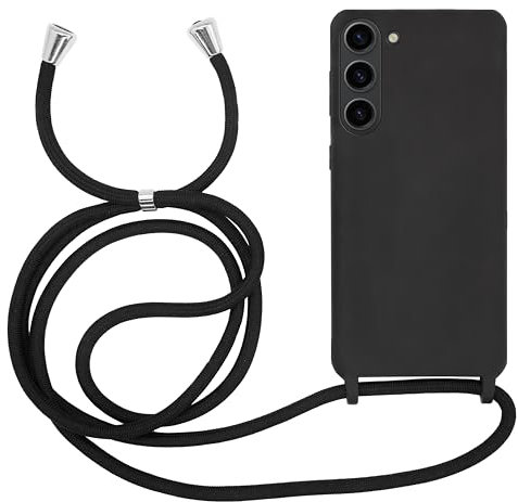 MyGadget Coque Cordon pour Samsung Galaxy S23 - Cover Bumper Silicone Mat Uni avec Collier - Case Tour de Cou - Protection Anti Choc - Skin & Lanière Noir