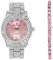 Charles Raymond Damen-Armbanduhr Big Rocks Lünette, farbiges Zifferblatt mit römischen Ziffern, vollständig vereist – ST10327LA, ST10327LA-TB SLV PINK, Hip-Hop