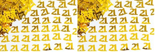 SHATCHI 14g Gold 21st Birthday Confetti Foil Metallic Glitz Table Scatter Sprinkles Age Bday Party Decorations, 12mm (Pack of 2)