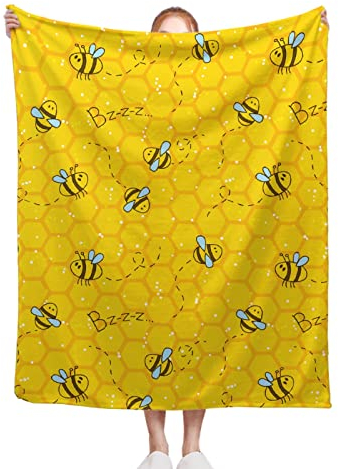 Honeycomb Süße Bienen Gelbe Decke Flanell Überwurf Leicht Super Weich Gemütlich Luxus Familienbett Decke Geburtstagsgeschenk Mikrofaser 101,6 x 76,2 cm für Haustier