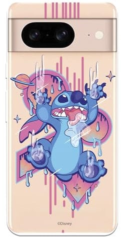 Case Compatible with Google Pixel 8, Official Disney Stitch Graffiti to Protect Your Phone, Transparent Silicone Case, Flexible, Officially Licensed by Lilo & Stitch