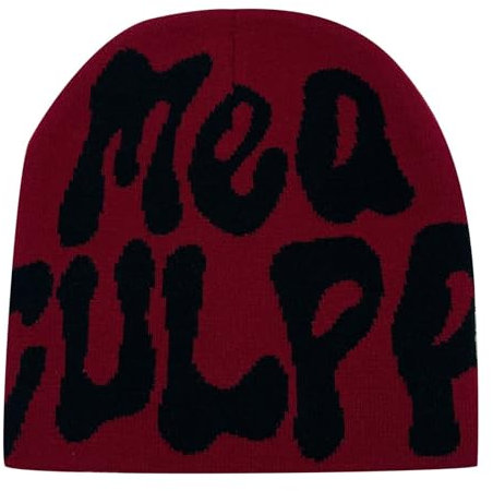 Y2K Mütze Beanie Herren Damen Teenager Cap Winter Knit Skater MEA Culpa Printed Hip Hop Mütze Strickmützen Baumwolle Streetwear Harajuku Fashion