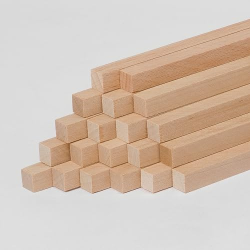 20 quadratische Holzstäbe in Buche zum Basteln aus Naturholz - Holzstäbchen aus Massivholz 10 x 10 x 250mm