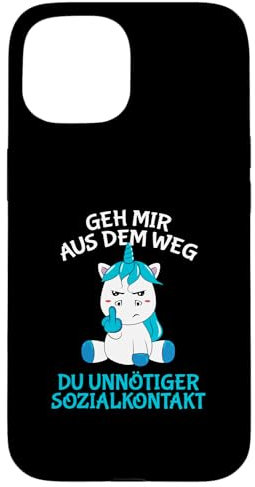 Hülle für iPhone 15 Geh mir aus dem Weg du unnötiger Sozialkontakt Einhorn