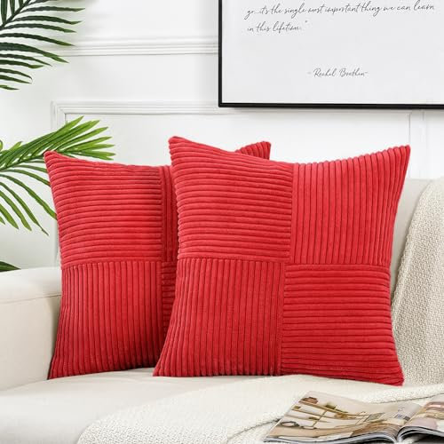 FDTERN 2er Set Rot Kordsamt Kissenbezug 50x50 Weich Dekorative Kissenbezüge Kissenhülle Dekokissenbezug Sofakissen Dekokissen Boho Deko für Sofa Schlafzimmer Wohnzimmer