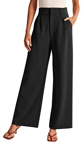 Business Hose Damen, Korean Fashion Marlenehose Anzughose High Waist Elegant Palazzo Hose Damenhosen Old Money Lang Stoffhose Weite Hose Weites Bein Stretch Schlaghose Marlene Hose