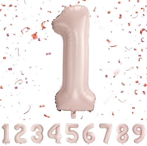 Geburtstag zahlen luftballon 1 jahre | Pastel Rose Folienballon 1 XXL -Riesen Folienballon in 40 - 101cm Geburtstagsdeko - Ballon Zahl Deko zum Geburtstag .Fliegt mit Helium