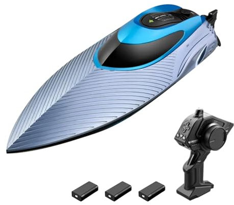 Hylukon Barca telecomandata, Motoscafo telecomandato 2.4G 45 km/h con Funzione di Reset ribaltamento Luce LED, Nave elettrica ad Alta velocità Giocattolo per Bambini Ragazzi