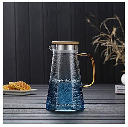 Karaffen Blauer Glaskrug mit Deckel und Griff einfach sauber hitzebeständige Borosilikatglas-Teekanne for Saft, Milch, kalte oder heiße Getränke Wasserkaraffe (Size : 2L)