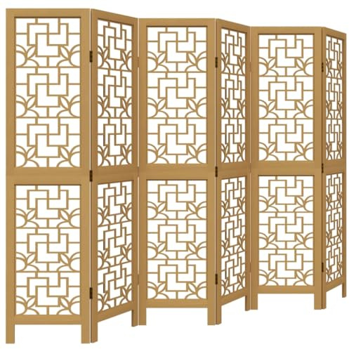 vidaXL Raumteiler 6-TLG., Paravent Faltbar, Trennwand für Innenbereich, Spanische Wand Sichtschutz Umkleide, Braun Massivholz Paulownia