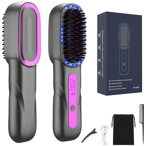 OWill Glättbürste kabellos,schnell aufheizende tragbare Haarglätterbürste für Frauen,einstellbare Temperatur 140–200 °C,Negative Ionen Haarglätter Stylingbürste,haarstyling geräte,5000 mAh/Typ-C