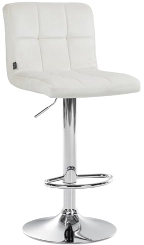 CLP Barhocker höhenverstellbar mit Lehne Peru, Barstuhl gepolstert Samtbezug, Tresenstuhl mit Metallgestell drehbar | Farbe Creme Gestell Farbe Chrom