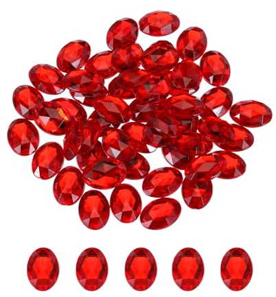 QUARKZMAN 50 Stück Acryl Oval Edelsteine 13x18 mm Flache Rückseite Künstliche Strasssteine für DIY Basteln Perlen Hochzeit Party Gesichtsbemalung Schmuckherstellung Rot