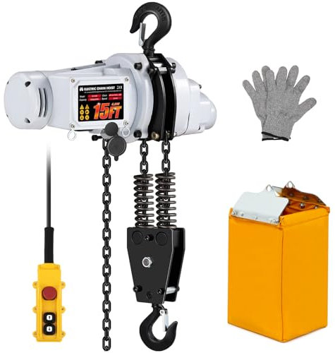 Mxmoonant Elektro kettenzug 1000KG, 4.5m Hubhöhe, 6m Kabelgebundene Steuerung mit E-Stop, 1300W Elektrischer Kettenzug G80 Stahlkette (Weiß)