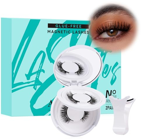 Faux cils magnétiques avec applicateur de grappes de cils. Kit de faux cils naturels magnétiques Wispy réutilisables avec aimants, pas besoin de colle. Faciles à mettre et à enlever (2 paires)