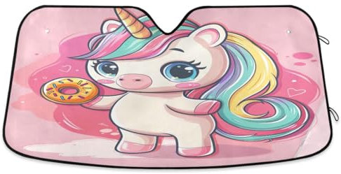 Visera para parabrisas de coche con diseño de unicornio de dibujos animados para ventana delantera, 55 x 27.6 pulgadas